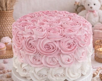 Pastel falso, roseta rosa, accesorio para pastel, baby shower, smash cake, comida falsa, adorno para pastel, centro de mesa de celebración, soporte para pastel