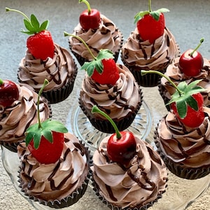 2 or 4 fake/faux chocolate cupcakes fake dessert prop faux food Valentine’s Day gifts display strawberry cherry chocolate