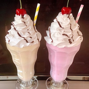 Fake milkshake prop all flavours made retro American diner ideal for photography display faux desserts centrepiece food prop part props film