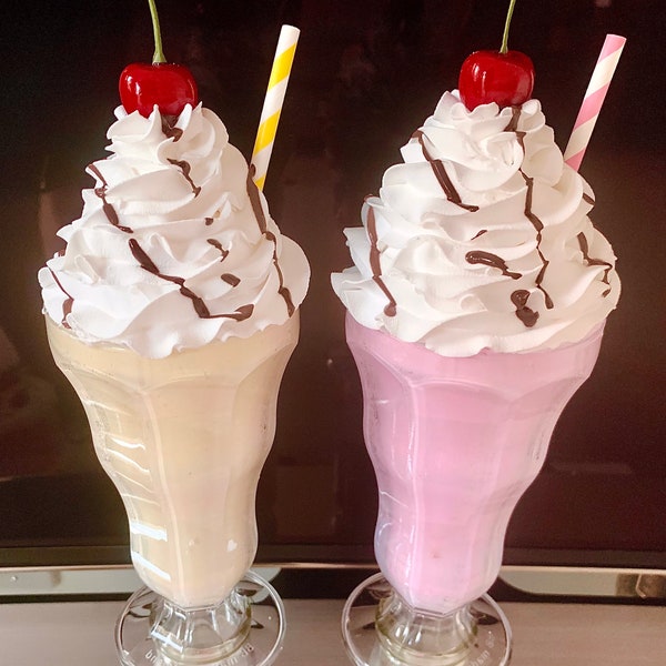 Fake milkshake prop all flavours made retro American diner photo shoot display faux desserts centrepiece food prop part props film TV