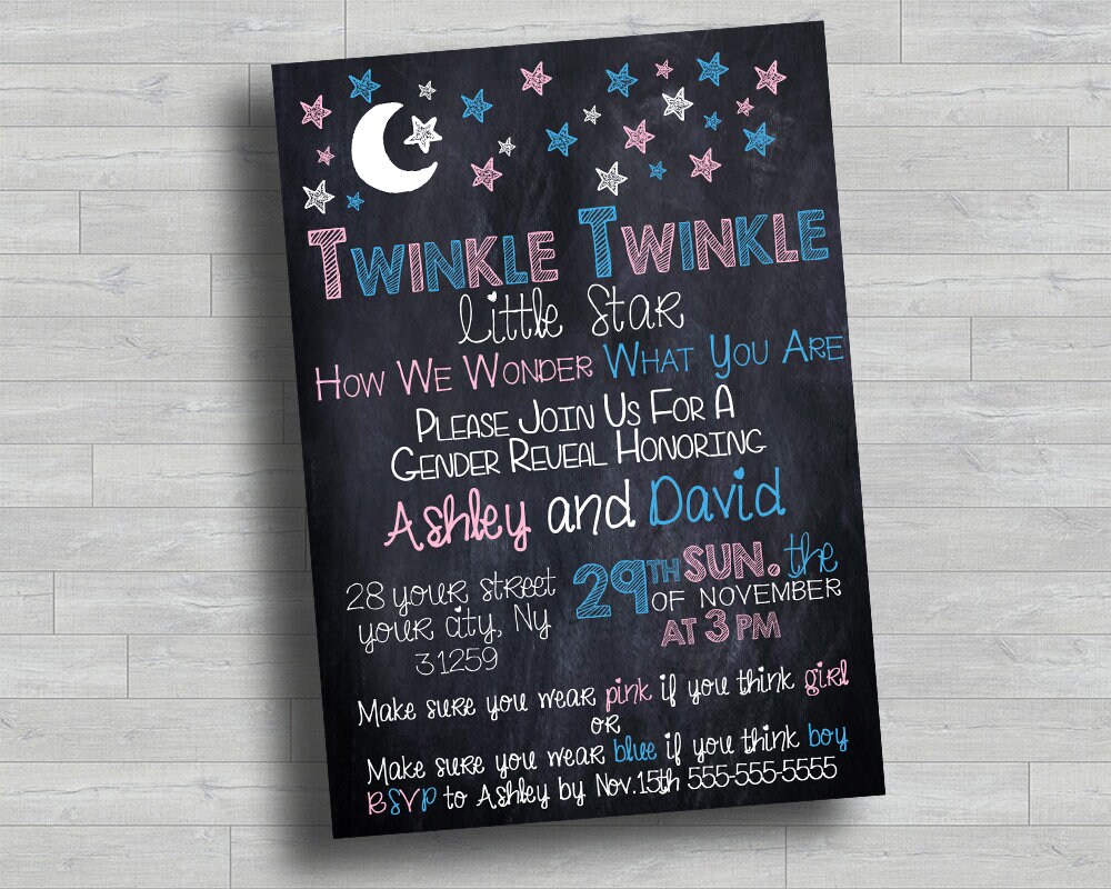 Twinkle Twinkle Little Star Gender Reveal Invitation 5x7 Chalkboard Invite DOWNLOAD DIGITAL FILE