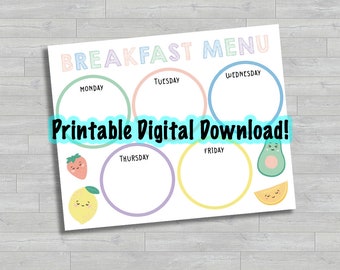 Leuke fruitontbijtplanner voor kinderen · Weekblad afdrukbaar · Ontbijtmenu kinderen · Schoolontbijtmenu Organisatieplanner · DIGITAAL BESTAND
