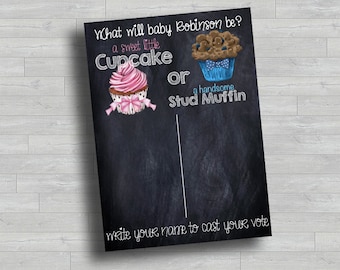 Gender Reveal Cupcake or Stud Muffin Voting Sign | Chalkboard Baby Shower Game Poster | 8x10 Digital Download | Boy or Girl Party