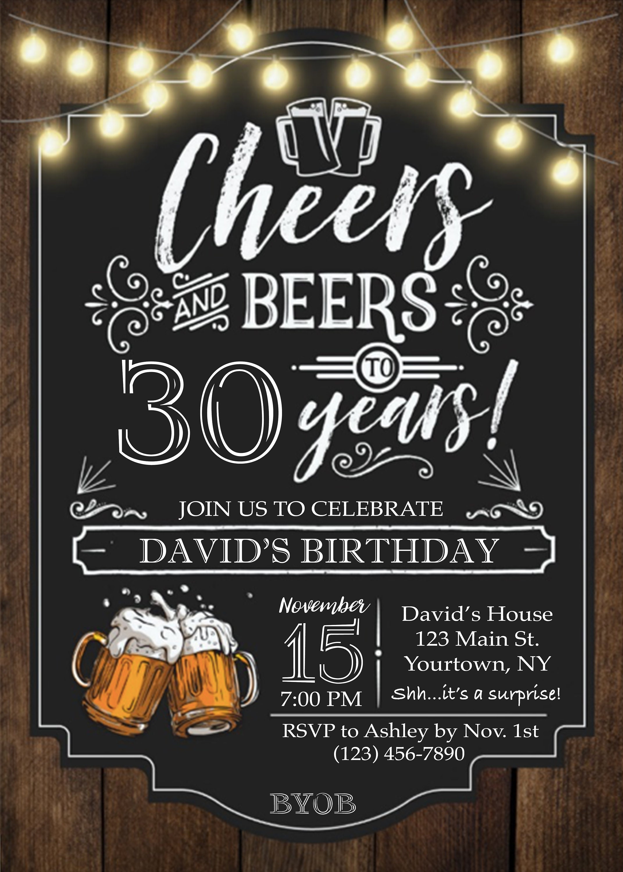 Cheers and Beers Birthday Invite BYOB Drinks Bday Invitation Etsy