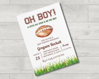 Uitnodiging voetbalbabyshower | Oh Boy All Star Sports-thema | Bewerkbare 5 x 7 afdrukbare sjabloon | Digitale Canva-download