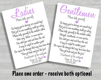 Wedding Bathroom Basket Sign | Ladies and Gentlemen Restroom Essentials Printable | 5x7 Digital Download | Reception Decor