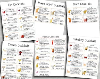 Bijgewerkte Bartesiaanse dranktags 2025 | Afdrukbare cocktailkaartkaarten | Aangepast barontwerp | Digitale downloadset met receptenlabels voor mixdrankjes