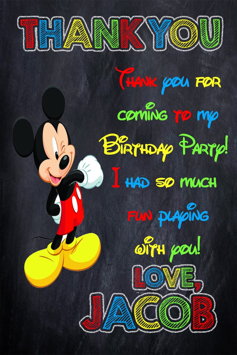 Thank You Card Disney Mickey Mouse 4x6 Digital File DOWNLOAD Etsy