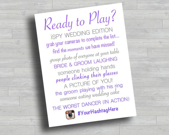 iSpy Wedding Table Game Sign | Custom Instagram Hashtag Photo Hunt | 8x10 Printable Reception Activity | Digital Download PDF JPG