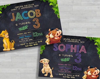 Lion King-verjaardagsuitnodiging | Safari Jungle-feestuitnodiging | Digitale download met Disney-thema | Aangepaste afdrukbare verjaardagskaart voor elke leeftijd