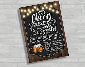 Cheers and Beers-verjaardagsuitnodiging | Afdrukbaar BYOB-feestje | Aangepaste bierthema-uitnodiging voor elke leeftijd | Digitale download pdf JPG