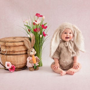 Sitter size, Sitter romper ,Sitter photo props, Sitter photography props,bunny outfit, bonnet,Knitted romper,Bunny romper ,easter props
