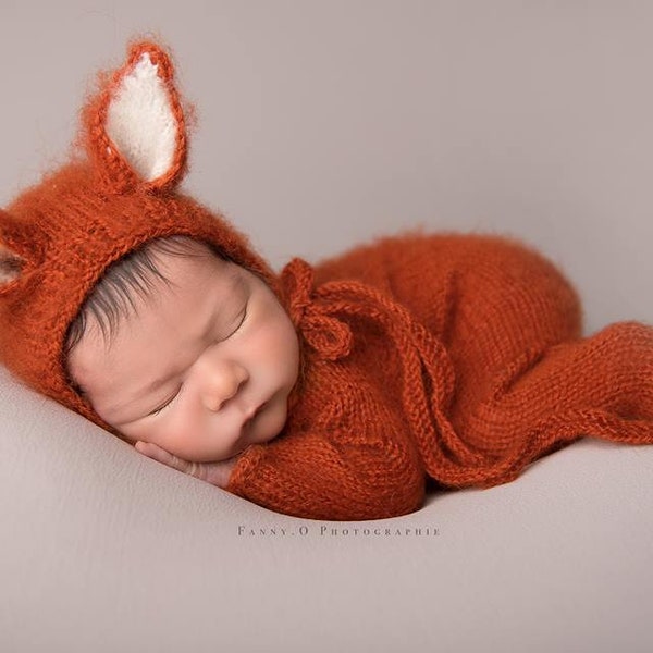 Newborn fox,Newborn romper,Footed romper,Newborn photo outfit,Photo props,Photography props ,Knitted outfit,Fox romper,Newborn fox set