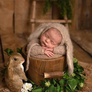 Roupa de recém-nascido, conjunto de recém-nascido, acessórios para recém-nascido, roupa de coelho, conjunto de coelho, acessórios para fotos, acessórios para fotografia, alpaca, macacão com pés para recém-nascido, macacão com pés,