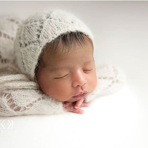 Newborn outfit,Newborn knitted props,Newborn set,Newborn knit bonnet,Newborn Knit romper,Newborn bonnet,Romper, photo props, Alpaca & silk