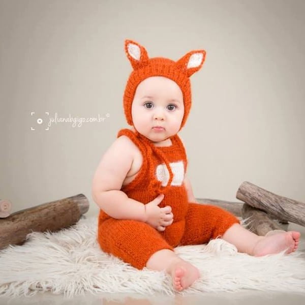 9-12 Months ,Hat and trousers, Sitter size  Fox,Knit fox,Photography props,Sitter size ,hat and pants,Outfit,Knit set,Fox Photo props,