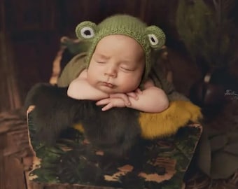 Rana recién nacida, Gorro de rana, Accesorios para recién nacidos, Gorro de punto, Rana de punto, Accesorios para fotos, Accesorios de fotografía, Gorro de rana, Gorro de rana de punto, Gorro de rana bebé