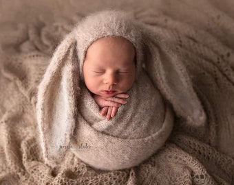 Newborn bunny,Newborn outfit,Bunny outfit,Bunny set,Photo props,Photography props,Easter props,Newborn wrap,Newborn hat,wraps,alpaca,