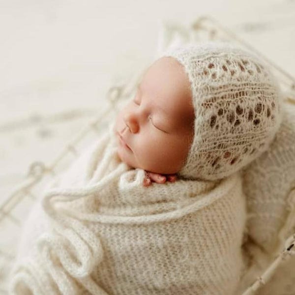 Newborn outfit,Newborn set,Newborn wrap,Newborn hat,Newborn bonnet,Alpaca,luxurious alpaca silk ,Photo props,Photogrpahy props,Newborn props