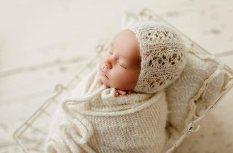 Newborn outfit,Newborn set,Newborn wrap,Newborn hat,Newborn bonnet,Alpaca,luxurious alpaca silk ,Photo props,Photogrpahy props,Newborn props image 1