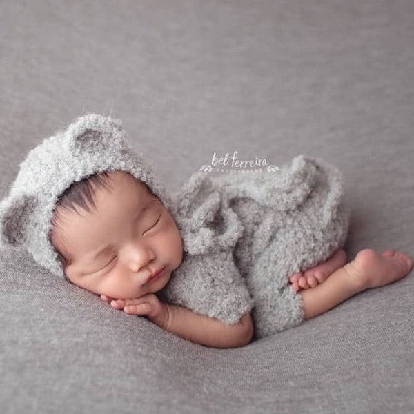 Newborn outfit,Newborn set,Alpaca boucle outfit,Bonnet,Beige,Teddy Bear ,Newborn bonnet,Newborn romper,photography props,photo props