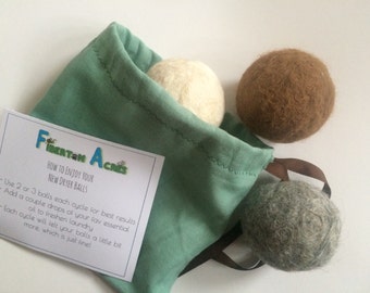 Alpaca Dryer Balls - 100% Alpaca Fiber - Hand Felted - Set of 3 - Laundry Supplies - Host Gift - Natural