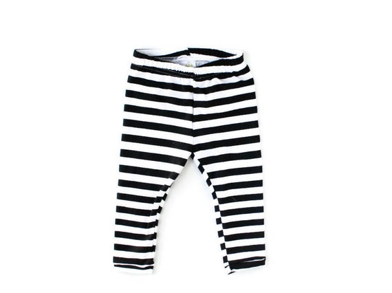 black and white striped baby leggings