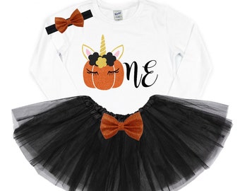 first birthday halloween - halloween first birthday - unicorn pumpkin shirt - 1st birthday outfit - October 1st birthday - birthday - HW2