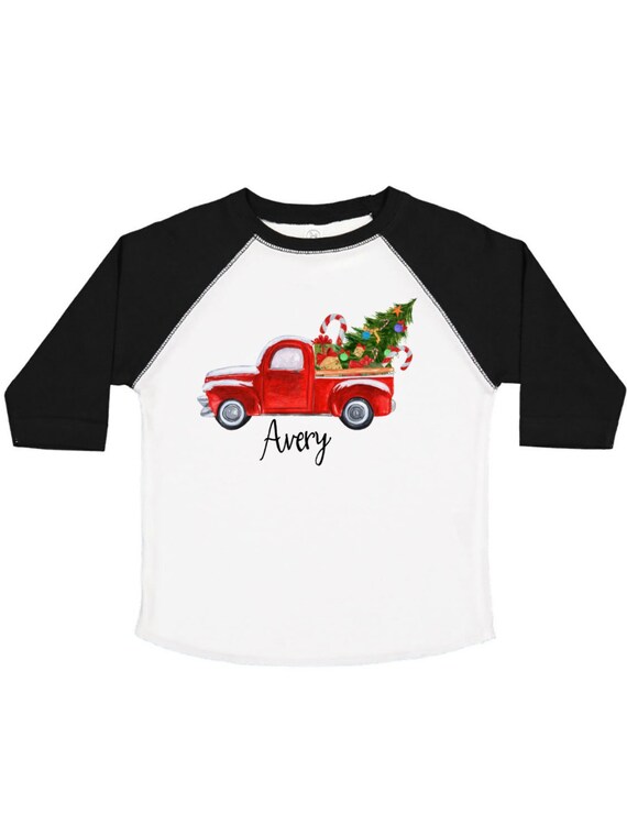 Christmas truck raglan t-shirt personalized red tree truck | Etsy