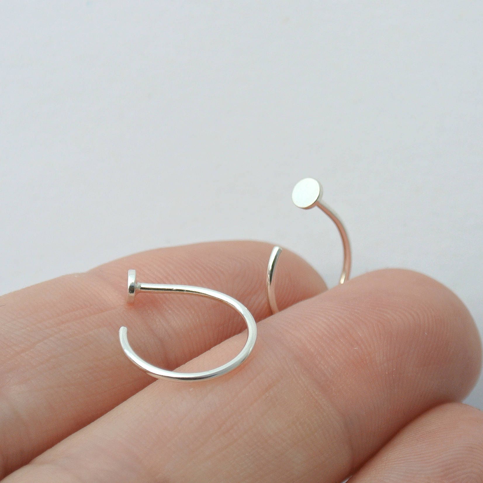 Silver Nail Head Open Loops Dot Hoops Huggie Threaders Etsy Australia