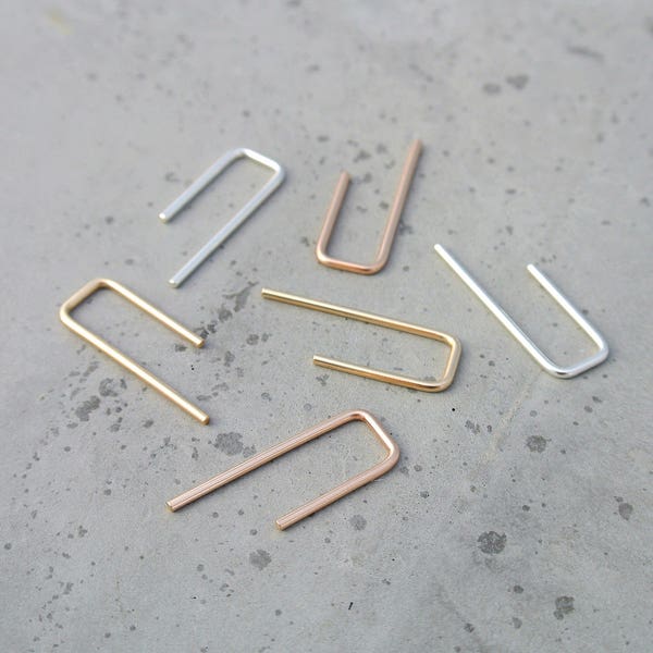 Minimalist Staple Arches, Uneven Threader Earrings, Asymmetrical Reversible, Eco Friendly Reclaimed Sterling Silver, 14K Gold Fill,minimetal