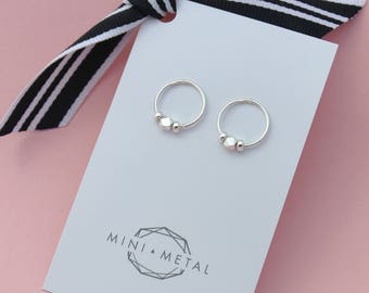 Beaded Sleepers/Sweet Simple Solid Sterling Silver Earring/Small Hoops/Karen Hill Tribe Faceted Bead/Floating Beads/Gift for Her/Under 30