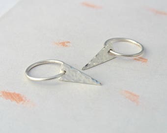 Triangle Charm Sleepers, Sterling Silver Earrings, Hammered Isosceles Triangles, Small Hoops, Minimalist Gift for Her, MINIMETAL Sleeper