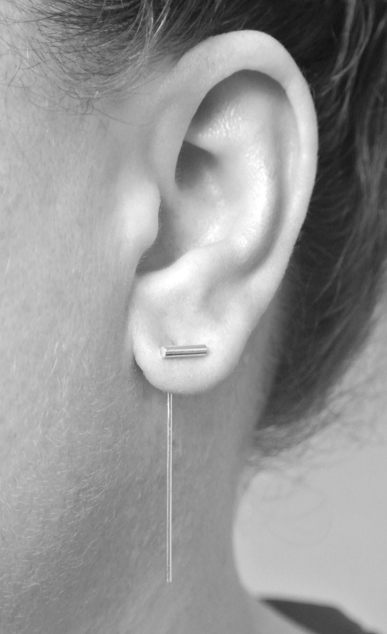 Threader Drop Bar Earrings Minimalist Bars Eco Friendly Etsy