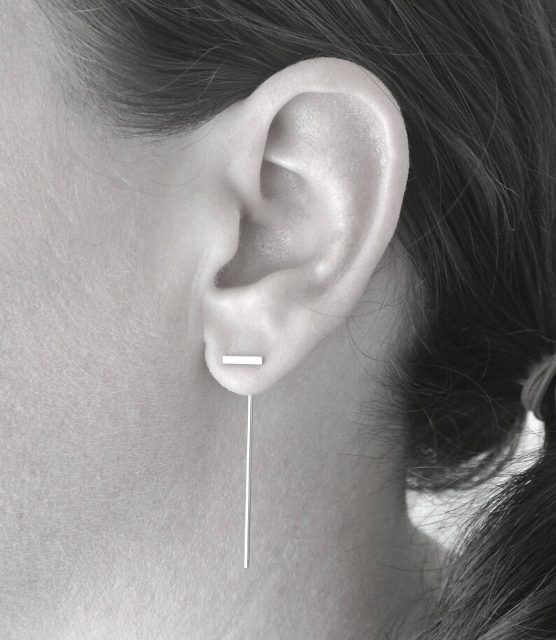 Threader Drop Bar Earrings Minimalist Bars Eco Friendly Etsy