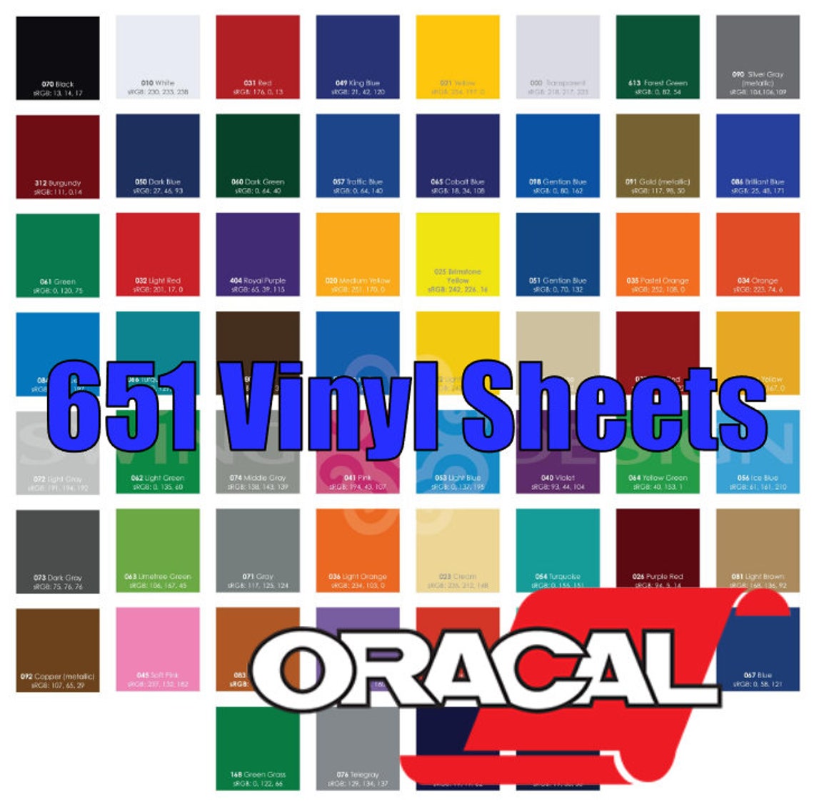 oracal 651 color chart with names