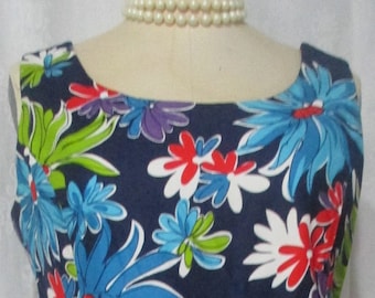 Vintage 1960s Blue Green And Red Summer Shift By Kay Silver Canada Retro Flower Power