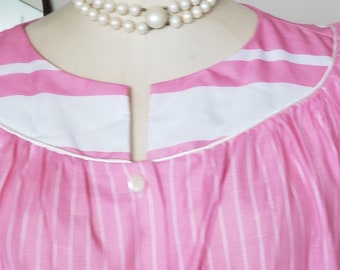 Vintage House Dress Duster   Pink And White Stripes size Medium By Bard's Fashion Ltd.
