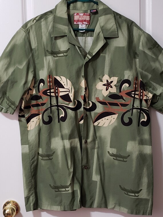 1990s  Men's'  Green Hawaiian Short Sleeve Cotton… - image 1