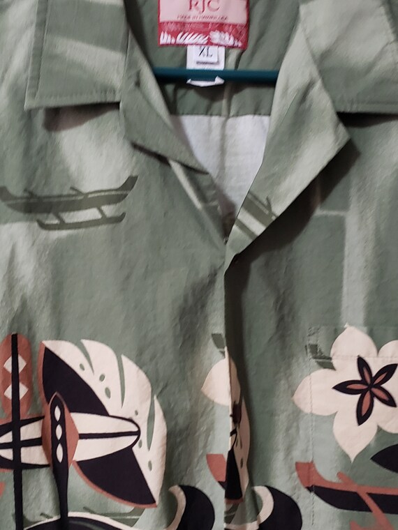 1990s  Men's'  Green Hawaiian Short Sleeve Cotton… - image 3