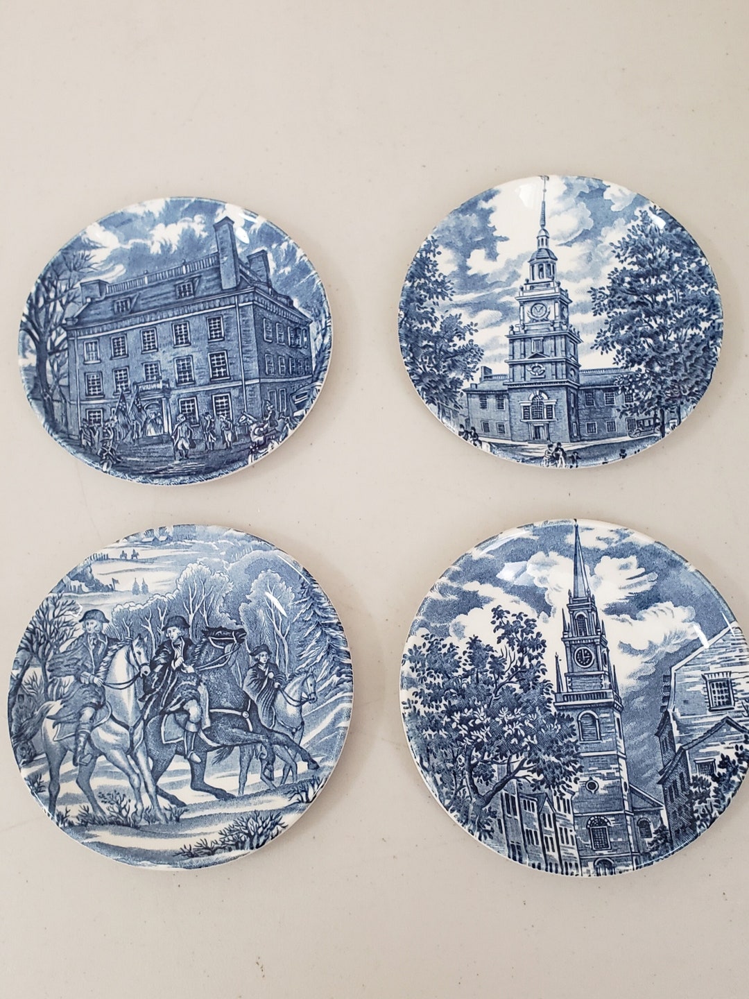 Liberty Blue Historic Colonial Scenes Coasters /pin Dish/ Butter Pats