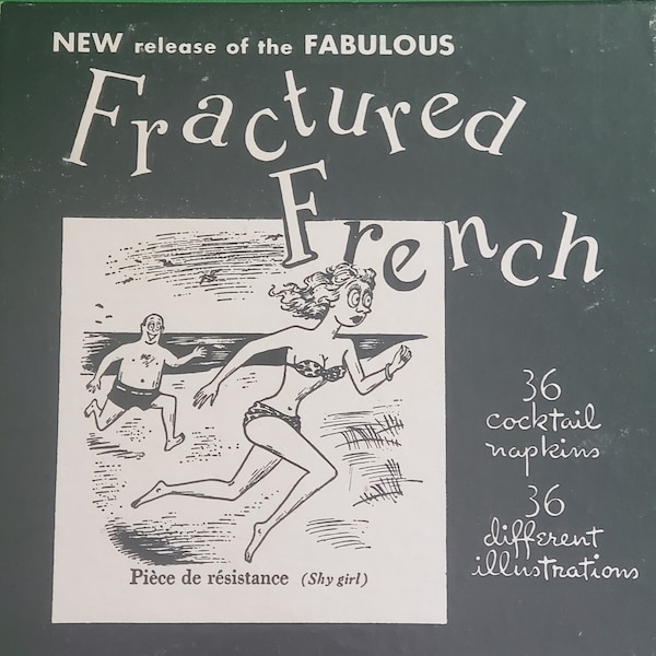 Vintage Set of Novelty Napkins, slightly Risque  - "Fabulous Fractured French", 36 cocktail napkins, 36 different illustrations