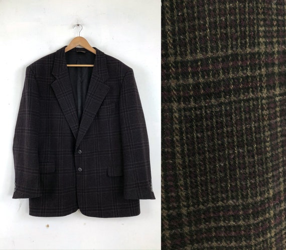 Vintage Mens Plaid Wool Blend Blazer | 80s Tartan