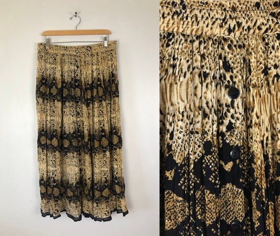 Vintage Python Print Skirt | 90s Rayon Animal Prin