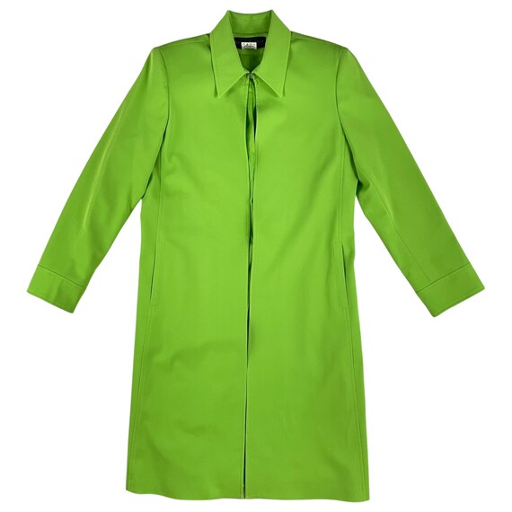 Vintage Bright Green Jacket 90s Long Cut Open Front Coat With Pockets Womens Size Medium Etsy UK