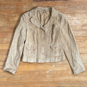 Vintage Suede Cropped Jacket Womens Size XS | 90s Beige Genuine Leather