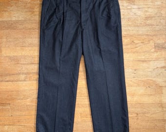 パンツ 70s~80s Vintage nep stripe wool slacks Vintage Mens Wool Pinstripe Pants Size 32x26 1970s Cropped Steel