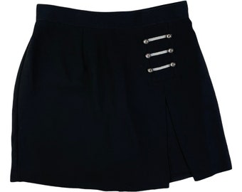 Vintage Black Skort Womens Size Small | 27" Waist | 90s High Waist Crepe Military Shorts/Skirt Combo