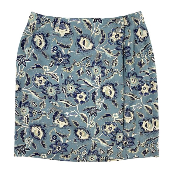 Vintage Mini Wrap Skirt | 90s Blue Floral Skirt |… - image 2