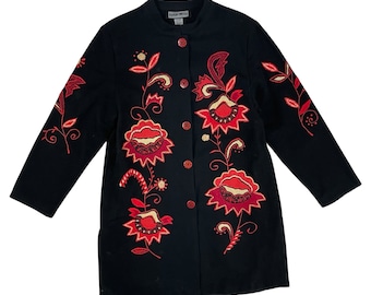 ヴィンテージフローラル刺繍アップリケジャケット レディース M/Lサイズ | 90年代コットンキャンバスコート